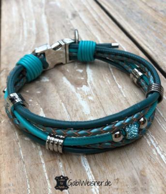 hundehalsband leder mix türkis kleine- hunde 1