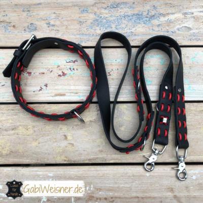 hundehalsband leine leder schwarz rot 1