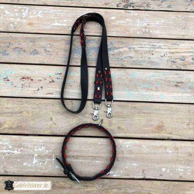 hundehalsband leine leder schwarz rot 11